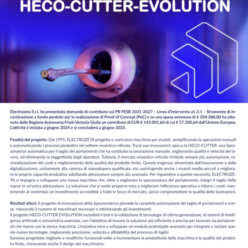 PROGETTO HECO-CUTTER-EVOLUTION: INNOVAZIONE NEL SETTORE VIVAISTICO VITICOLO